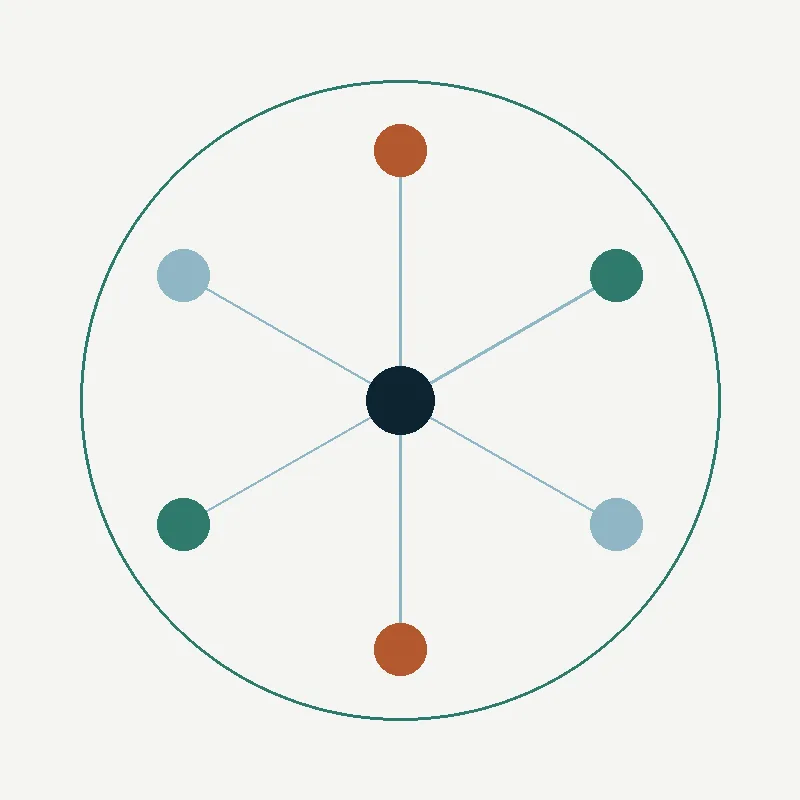 A hub-and-spoke diagram: six outer nodes feeding one shared operating picture at the centre.